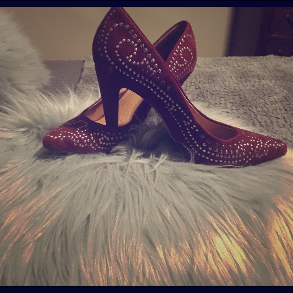 Aldo studded Burgundy suede heels